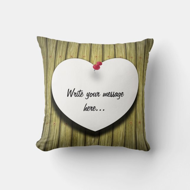 Paper Heart Handwritten Script Rustic Throw Pillow (Front)