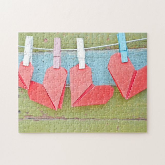 Paper Heart Hanging On The Clothesline Jigsaw Puzzle (Horizontal)