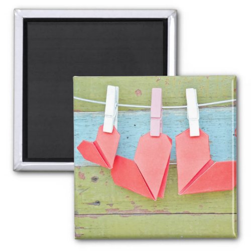 Paper Heart Hanging On The Clothesline Magnet