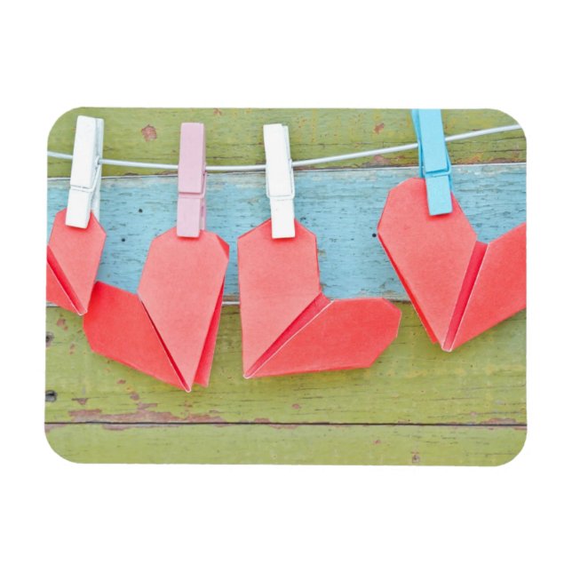 Paper Heart Hanging On The Clothesline Magnet (Horizontal)