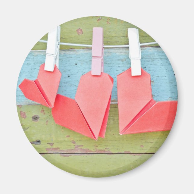 Paper Heart Hanging On The Clothesline Magnet (Front)