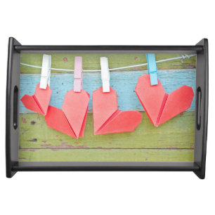 Paper Heart Hanging On The Clothesline Serving Tray