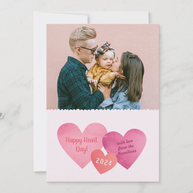 Paper Hearts Valentines Day Photo Card (Front)