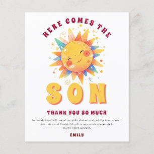 PAPER Here Comes The Son Baby Shower Thank You