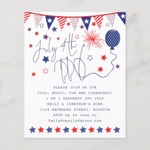 PAPER July 4th Red White Blue Stars Script Invite