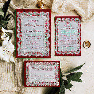 Paper Lace Burgundy Old Money Doily Photo Wedding Invitation