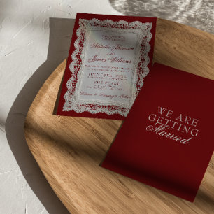 Paper Lace Burgundy Old Money Doily Wedding Invitation