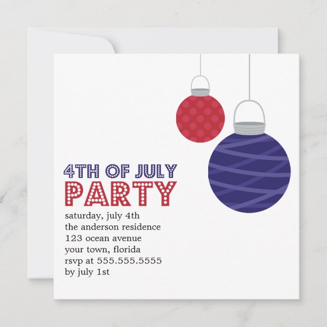 Paper Lanterns 4th of July Party Invitations (Front)