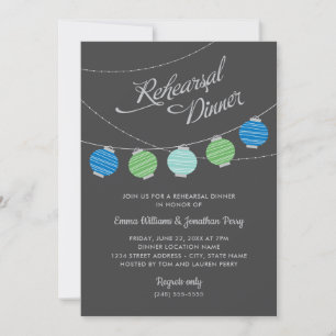Paper Lanterns Blue Green Wedding Rehearsal Dinner Invitation
