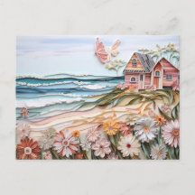 paper layer art beach house in soft colors