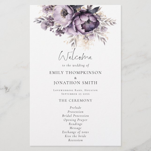 PAPER Lilac Purple Florals Wedding Program (Front)