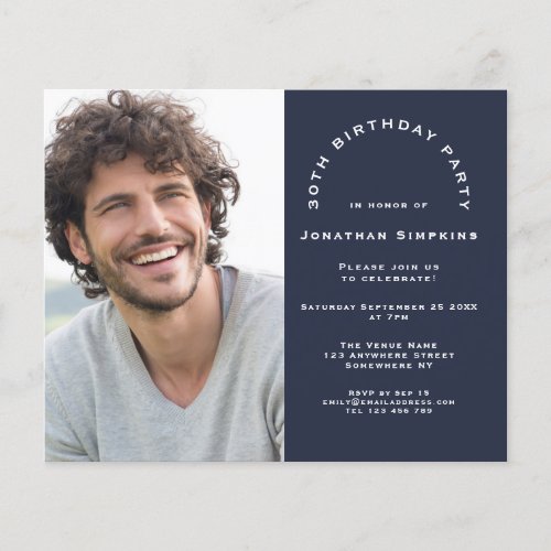 PAPER Male Photo Navy 30th Birthday Party Invite