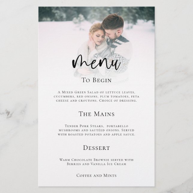 PAPER Minimalist Photo Script Wedding Menu (Front)