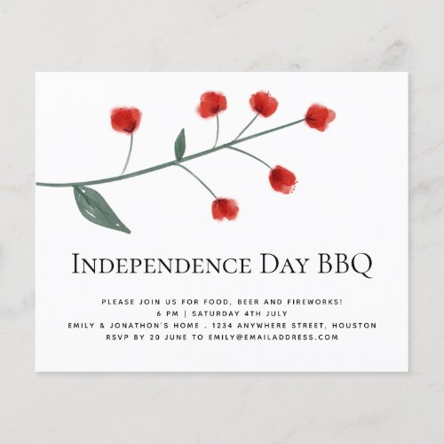PAPER Minimalist Red Florals 4th July BBQ Invite Flyer
