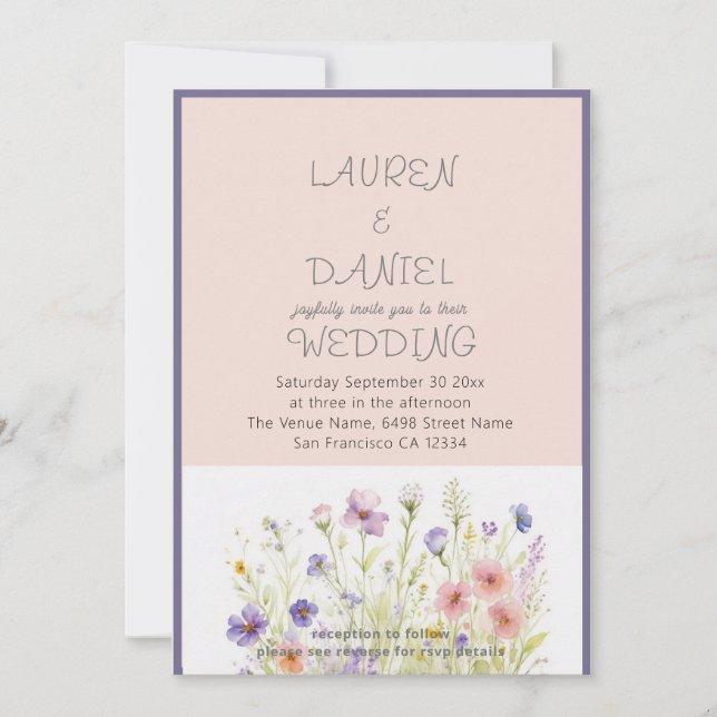 PAPER Minimalist Text QR Code Floral Wedding Invitation (Front)