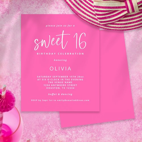 PAPER Modern Hot Pink Sweet 16 Birthday Invite