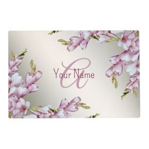 Paper Monogram Name Party Pink White Flowers Placemat