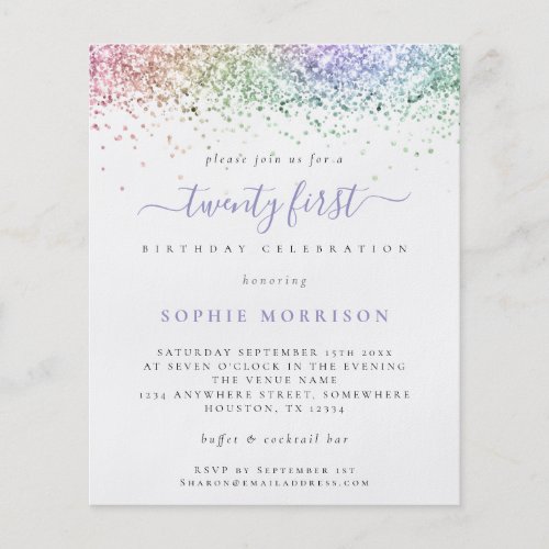 PAPER  Multicolor Glitter 21st Party Invite