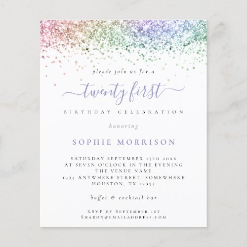 PAPER  Multicolor Glitter 21st Party Invite