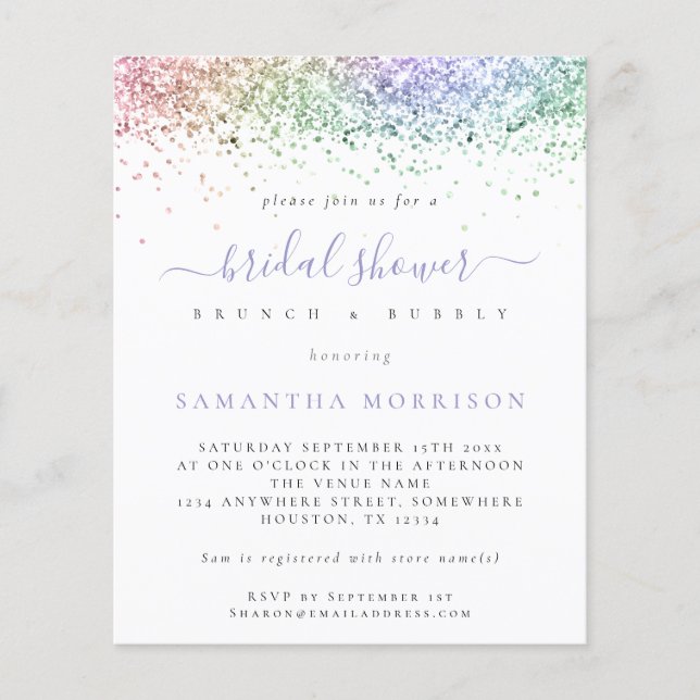 PAPER  Multicolor Glitter Bridal Shower Invitation (Front)