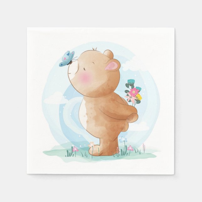 PAPER NAPKIN : BABY BEAR & BUTTERFLY (Front)