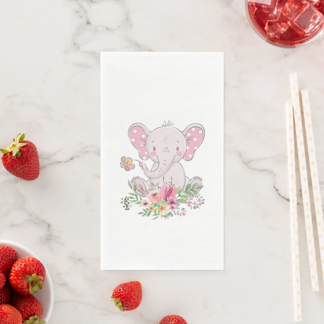 Paper Napkin Baby Pink Elephant Floral  (Insitu)
