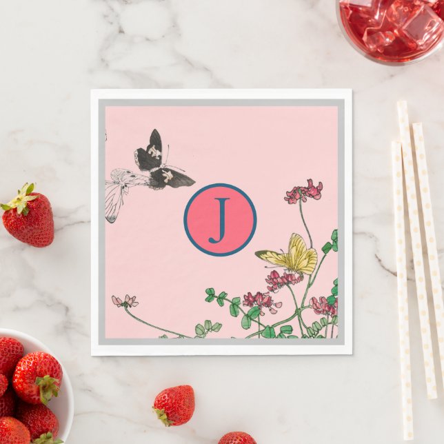 Paper Napkin CUSTOM INITIAL JAPANESE BUTTERFLIES (Insitu)