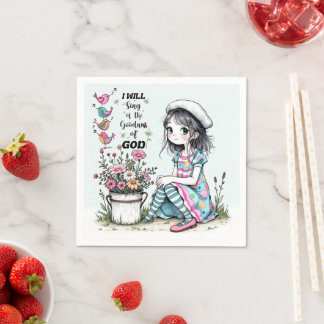 Paper Napkin Cute Whimsy Girl with Colorful Birds