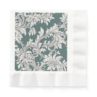 Paper Napkin Damask Design Aqua Black & White 