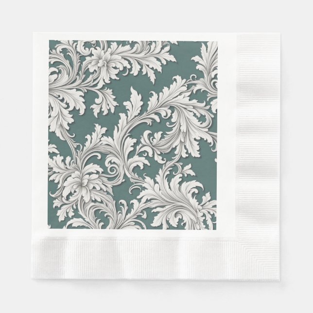 Paper Napkin Damask Design Aqua Black & White  (Front)