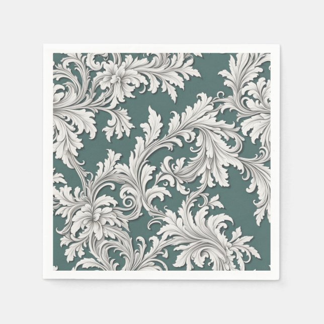 Paper Napkin Damask Design Aqua Black & White   (Front)