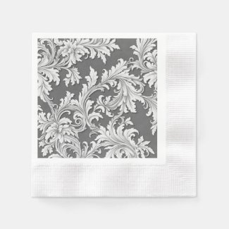 Paper Napkin Damask Design Gray Black & White
