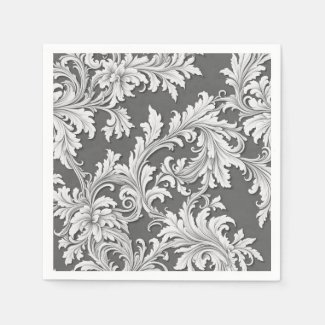 Paper Napkin Damask Design Gray Black & White