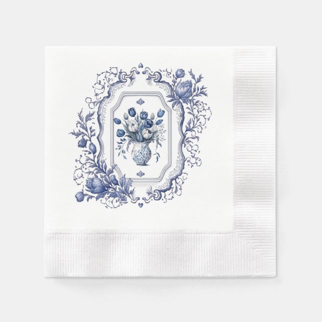 Paper Napkin Delft Blue Floral Tableware Decor  (Front)