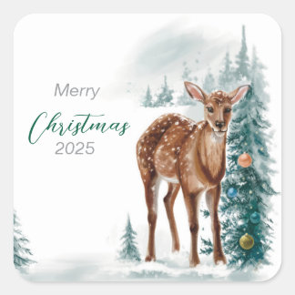 Paper Napkin 	Doe and Christmas Trees Square Sticker