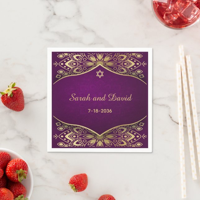 Paper Napkin Gold Mandala on Purple Jewish Wedding (Insitu)