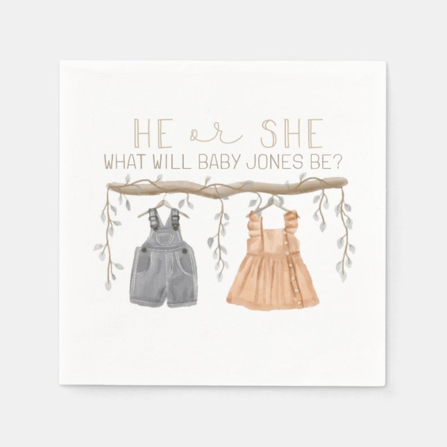 Paper Napkin, He or She, Baby shower,  Napkins (Front)