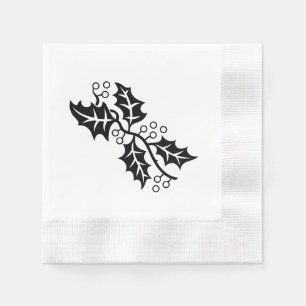Paper Napkin - Holly Leaves in Black and White