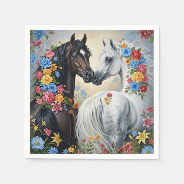 Paper Napkin Horses framed in flowers (Front)