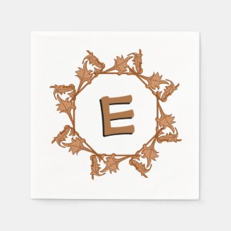 Paper Napkin - Leaves in Circle with Initial