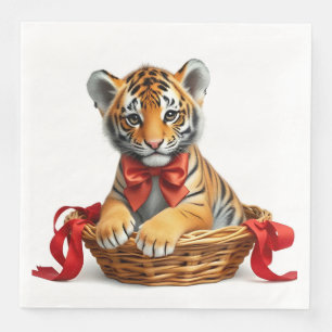 Paper Napkin, little tiger cub in a basket Dinner Napkins