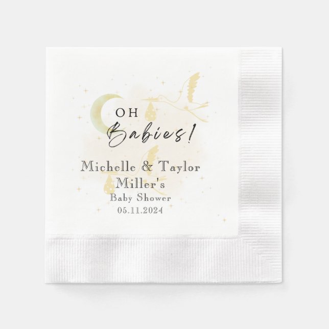 Paper Napkin Oh Babies! Twin Storks Baby Shower (Front)