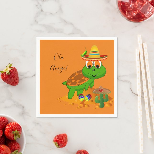 Paper Napkin, Orange Turtle Sombrero Mexican Napkins (Insitu)