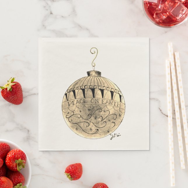 Paper Napkin - Peace on Earth Ornament in Yellow (Insitu)