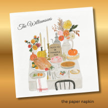 PAPER NAPKIN PERSONALIZED THANKSGIVING TABLE 