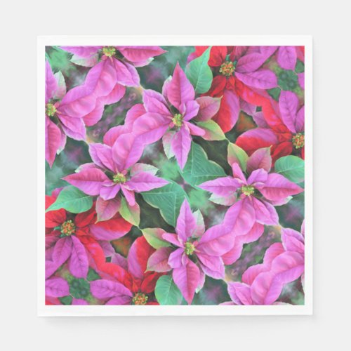 Paper Napkin PinkRed Poinsettia