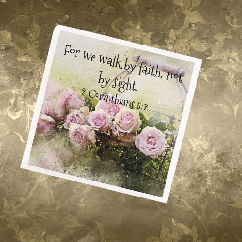 Paper Napkin Pink Roses Floral Faith Scripture