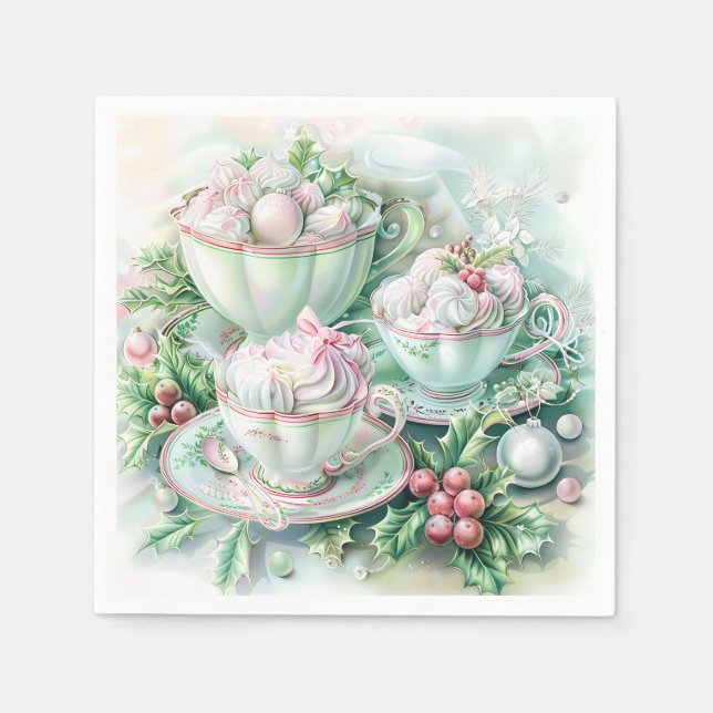 Paper Napkin-Pink Victorian Christmas Napkins (Front)