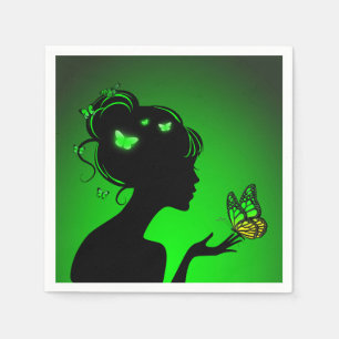 Paper Napkin The woman green butterflies