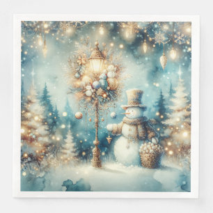Paper Napkin-Vintage  Christmas Snowman Dinner Napkins